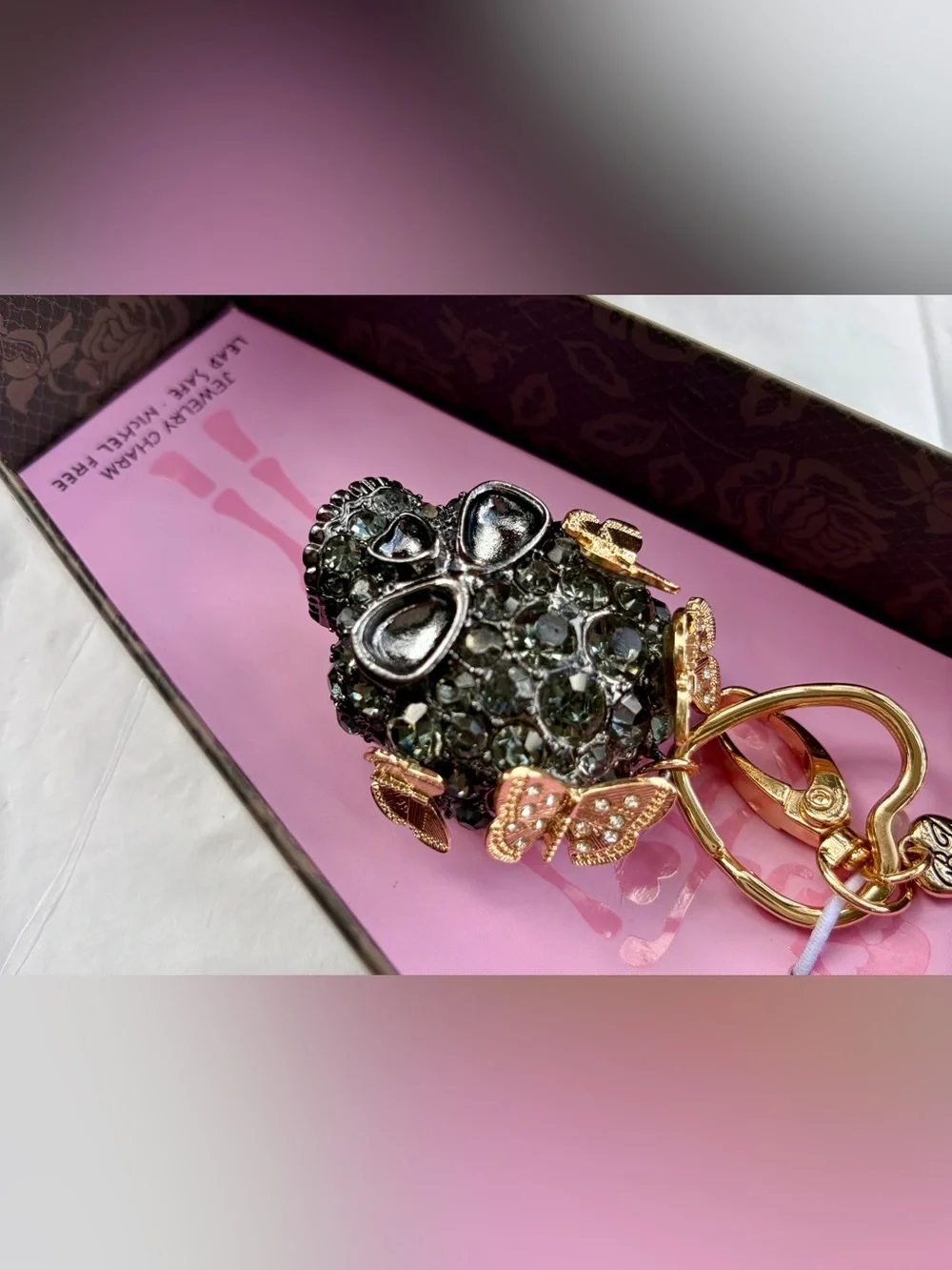 HTF NWT BETSEY JOHNSON Black Crystal Skull Keychain and/or Bag Charm☠️🖤 RARE